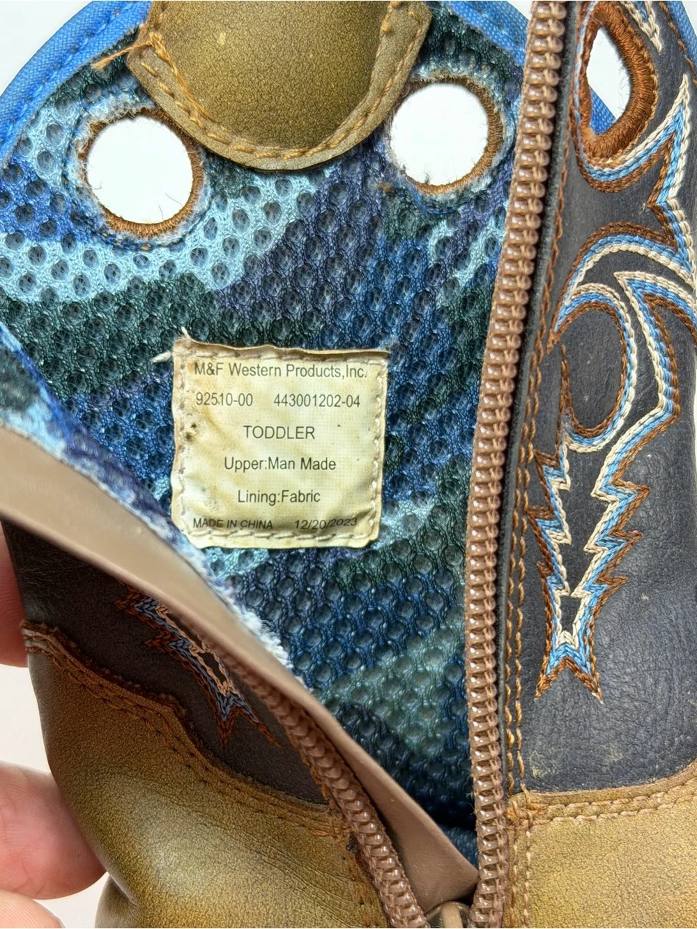Twister Cowboy Boots Toddler Size 4 Brown Blue Western Zip Boots
